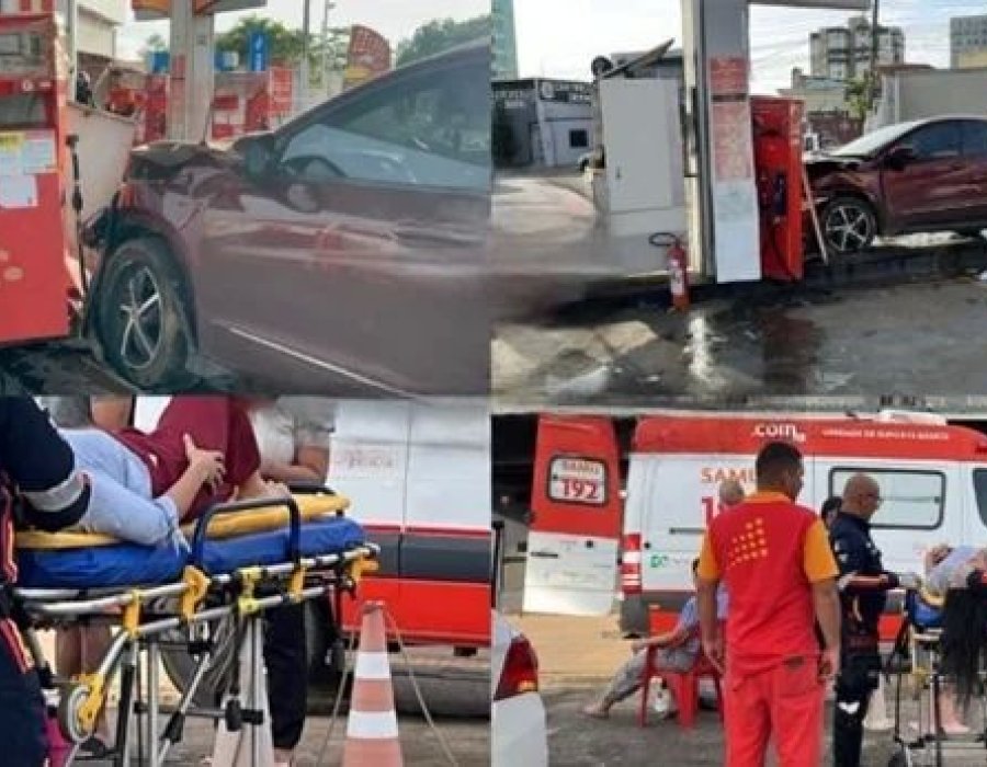 Carro bate em bomba de gasolina e duas mulheres ficam feridas após acidente